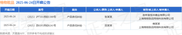 忠程配资 格物致品作为被告/被上诉人的2起涉及产品责任纠纷的诉讼将于2025年6月24日开庭